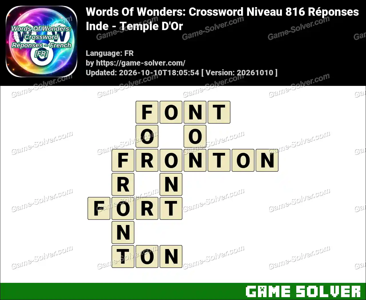 Words Of Wonders: Crossword Niveau 816 Réponses – Inde – Temple D’Or